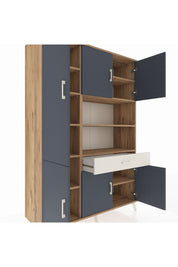 Hyperion Dolap 10 Raflı Tek Çekmeceli 6 Kapaklı 132x44x195 Çam-Antrasit/Aytaşı