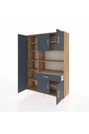 Hyperion Dolap 10 Raflı Tek Çekmeceli 6 Kapaklı 132x44x195 Çam-Antrasit/Antrasit