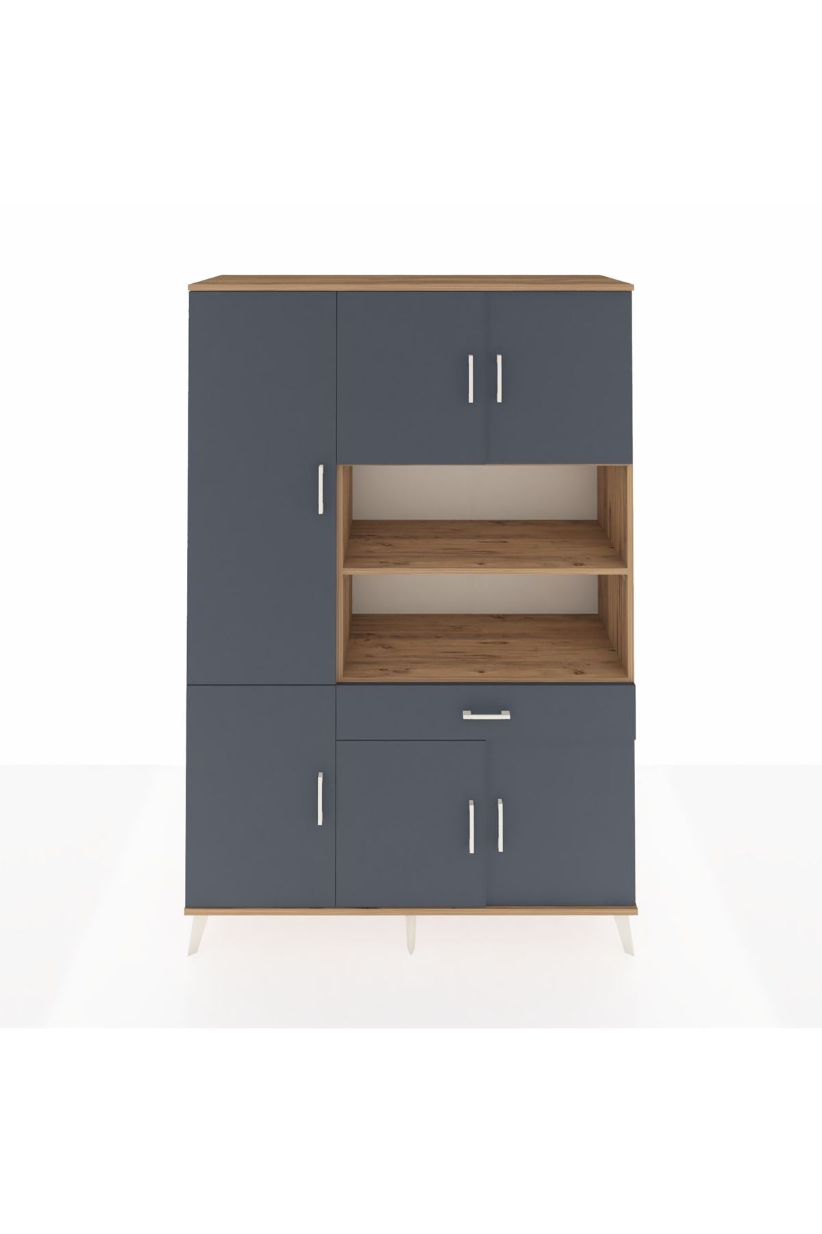 Hyperion Dolap 10 Raflı Tek Çekmeceli 6 Kapaklı 132x44x195 Çam-Antrasit/Antrasit