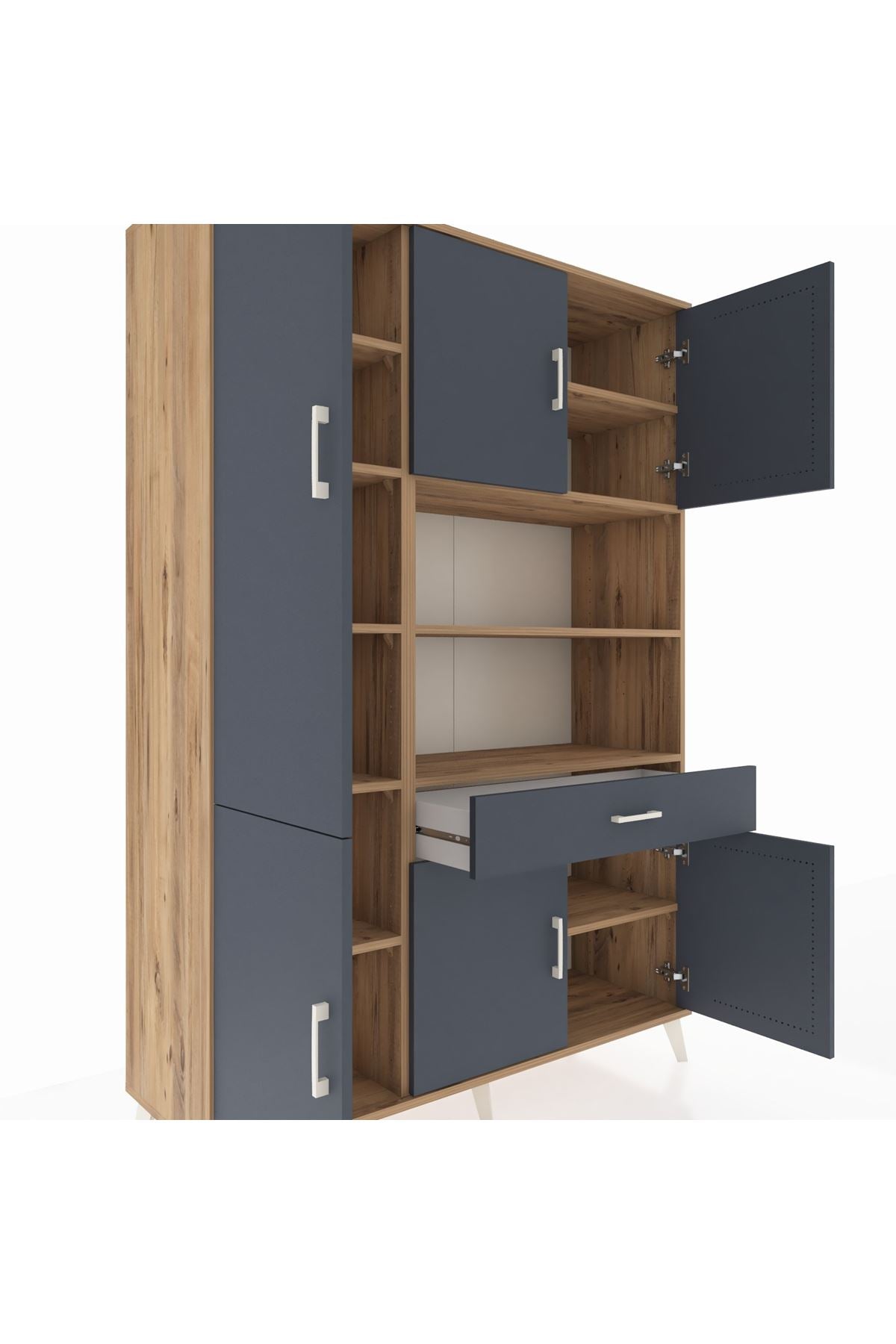 Hyperion Dolap 10 Raflı Tek Çekmeceli 6 Kapaklı 132x44x195 Çam-Antrasit/Antrasit