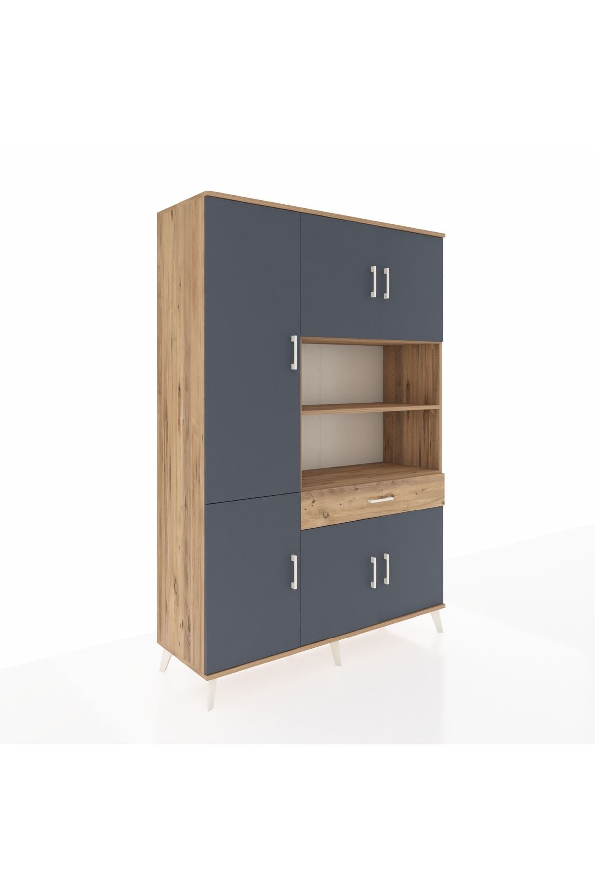 Hyperion Dolap 10 Raflı Tek Çekmeceli 6 Kapaklı 132x44x195 Çam-Antrasit/Çam