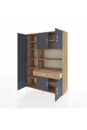 Hyperion Dolap 10 Raflı Tek Çekmeceli 6 Kapaklı 132x44x195 Çam-Antrasit/Çam