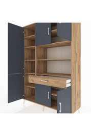 Hyperion Dolap 10 Raflı Tek Çekmeceli 6 Kapaklı 132x44x195 Çam-Antrasit/Çam