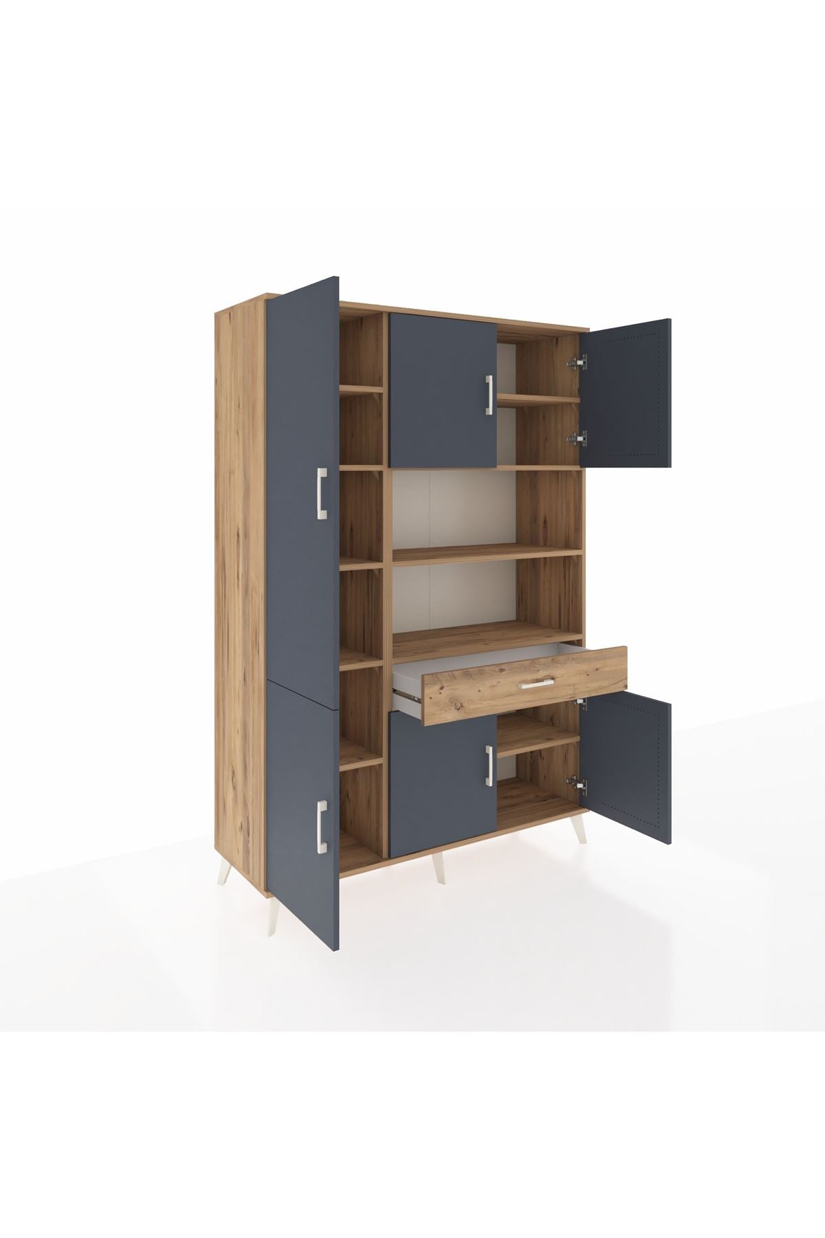 Hyperion Dolap 10 Raflı Tek Çekmeceli 6 Kapaklı 132x44x195 Çam-Antrasit/Çam