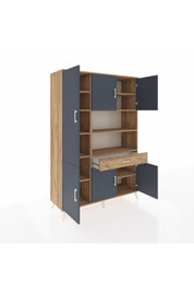 Hyperion Dolap 10 Raflı Tek Çekmeceli 6 Kapaklı 132x44x195 Çam-Antrasit/Çam