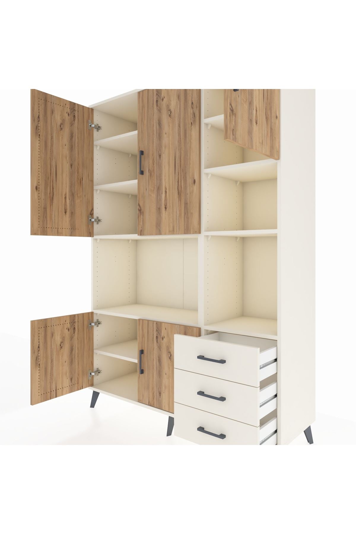 Hyperion Dolap 9 Raflı 3 Çekmeceli 5 Kapaklı 132x44x195 Aytaşı-Çam/Aytaşı