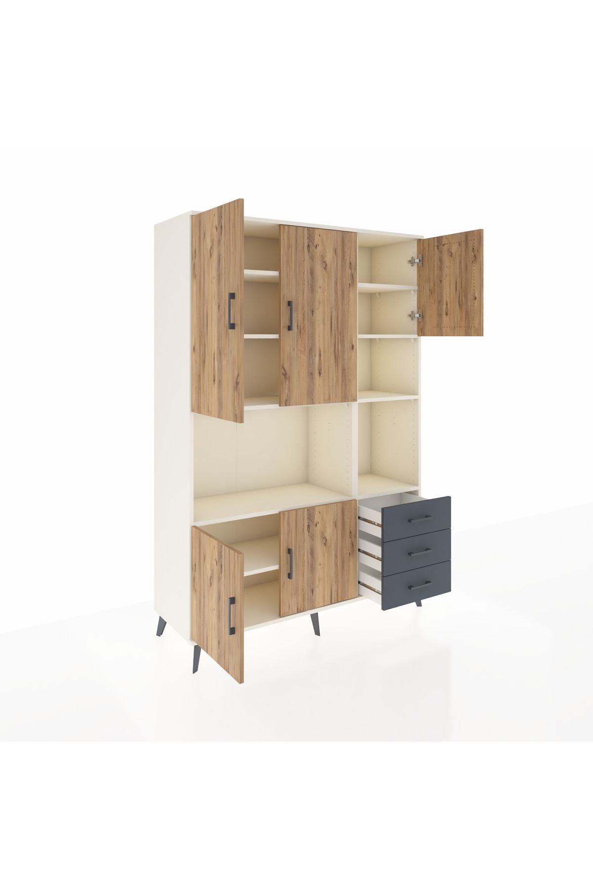 Hyperion Dolap 9 Raflı 3 Çekmeceli 5 Kapaklı 132x44x195 Aytaşı-Çam/Antrasit