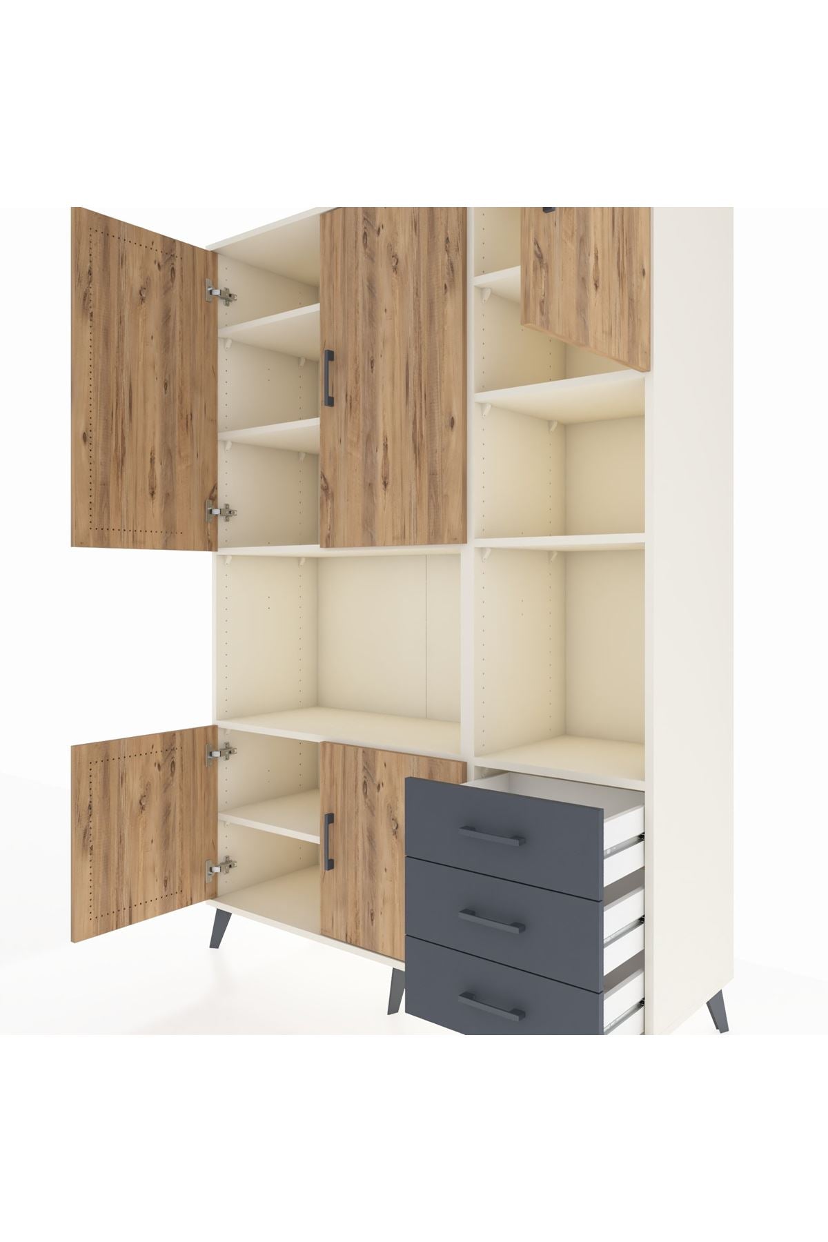 Hyperion Dolap 9 Raflı 3 Çekmeceli 5 Kapaklı 132x44x195 Aytaşı-Çam/Antrasit