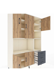 Hyperion Dolap 9 Raflı 3 Çekmeceli 5 Kapaklı 132x44x195 Aytaşı-Çam/Antrasit