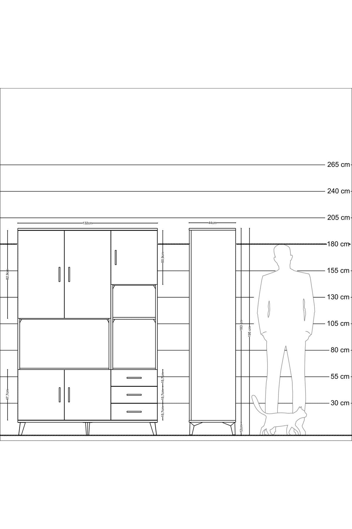 Hyperion Dolap 9 Raflı 3 Çekmeceli 5 Kapaklı 132x44x195 Aytaşı-Çam/Antrasit