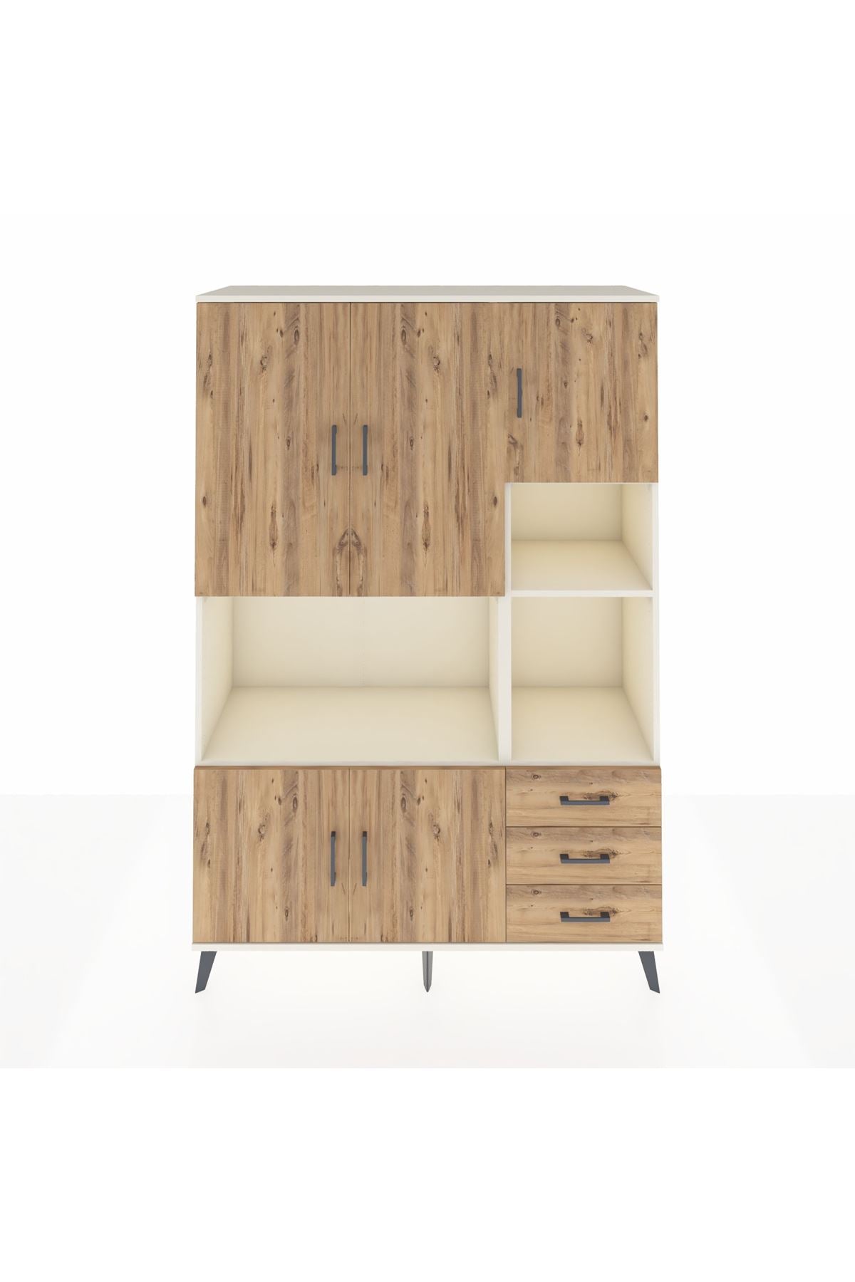 Hyperion Dolap 9 Raflı 3 Çekmeceli 5 Kapaklı 132x44x195 Aytaşı-Çam/Çam