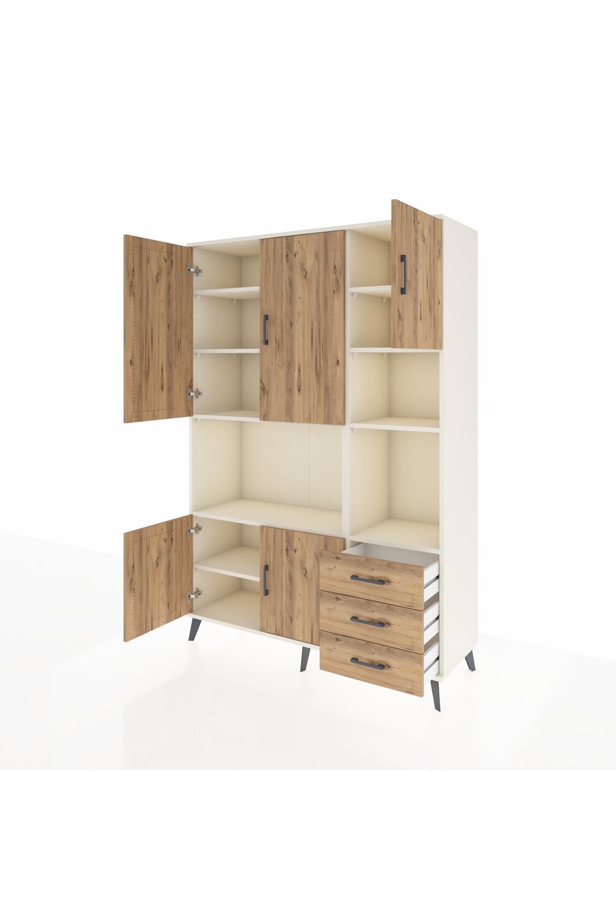 Hyperion Dolap 9 Raflı 3 Çekmeceli 5 Kapaklı 132x44x195 Aytaşı-Çam/Çam