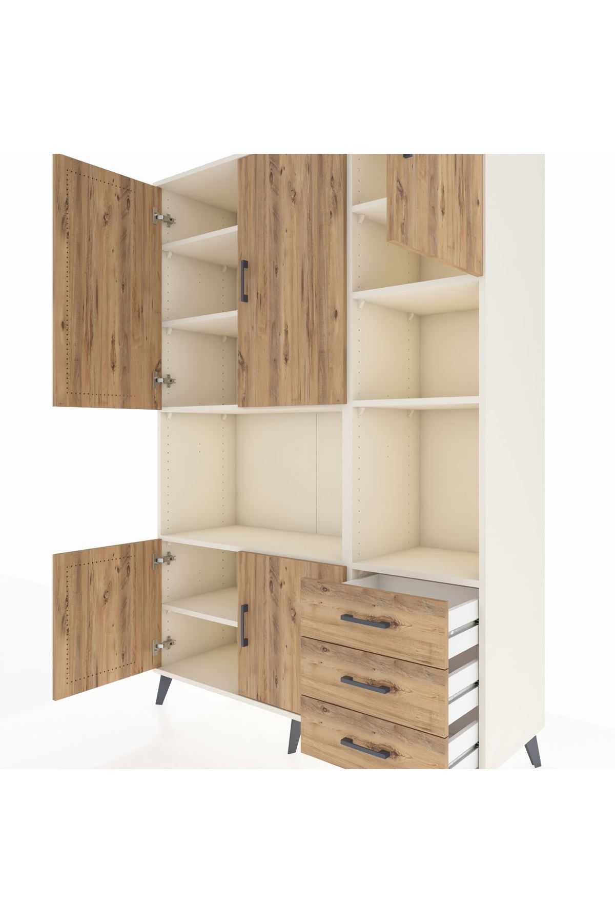 Hyperion Dolap 9 Raflı 3 Çekmeceli 5 Kapaklı 132x44x195 Aytaşı-Çam/Çam