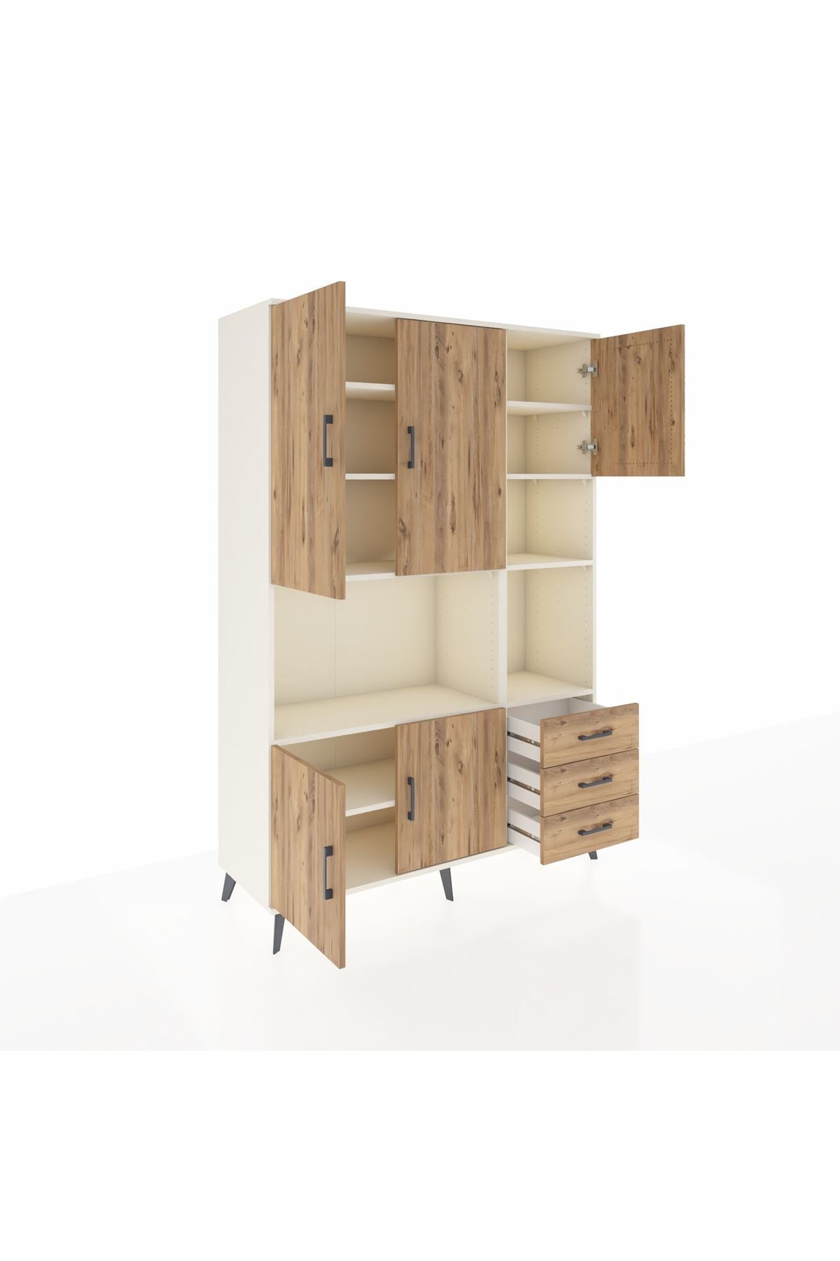 Hyperion Dolap 9 Raflı 3 Çekmeceli 5 Kapaklı 132x44x195 Aytaşı-Çam/Çam