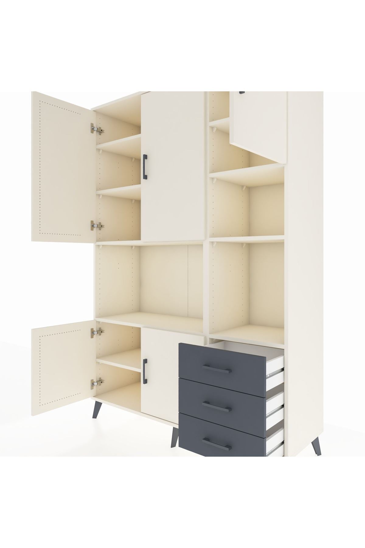 Hyperion Dolap 9 Raflı 3 Çekmeceli 5 Kapaklı 132x44x195 Aytaşı-Aytaşı/Antrasit