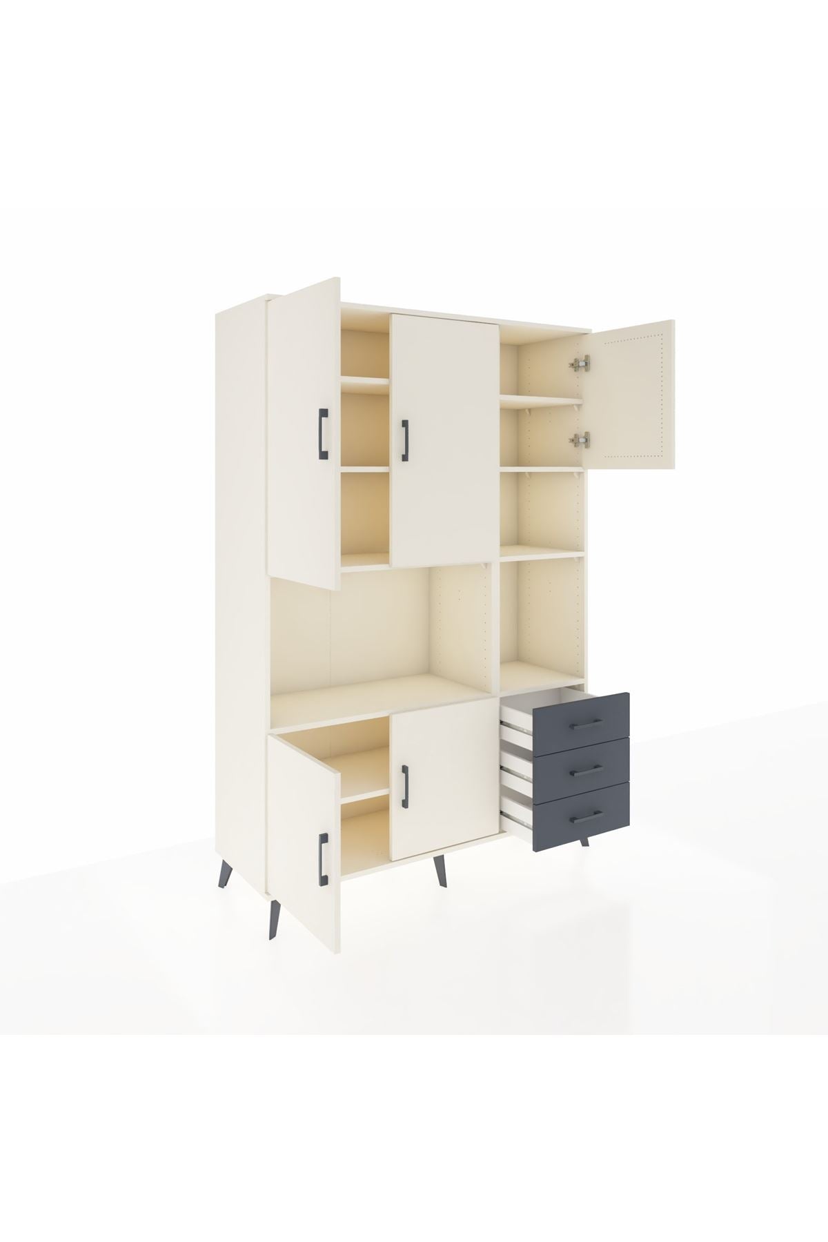 Hyperion Dolap 9 Raflı 3 Çekmeceli 5 Kapaklı 132x44x195 Aytaşı-Aytaşı/Antrasit