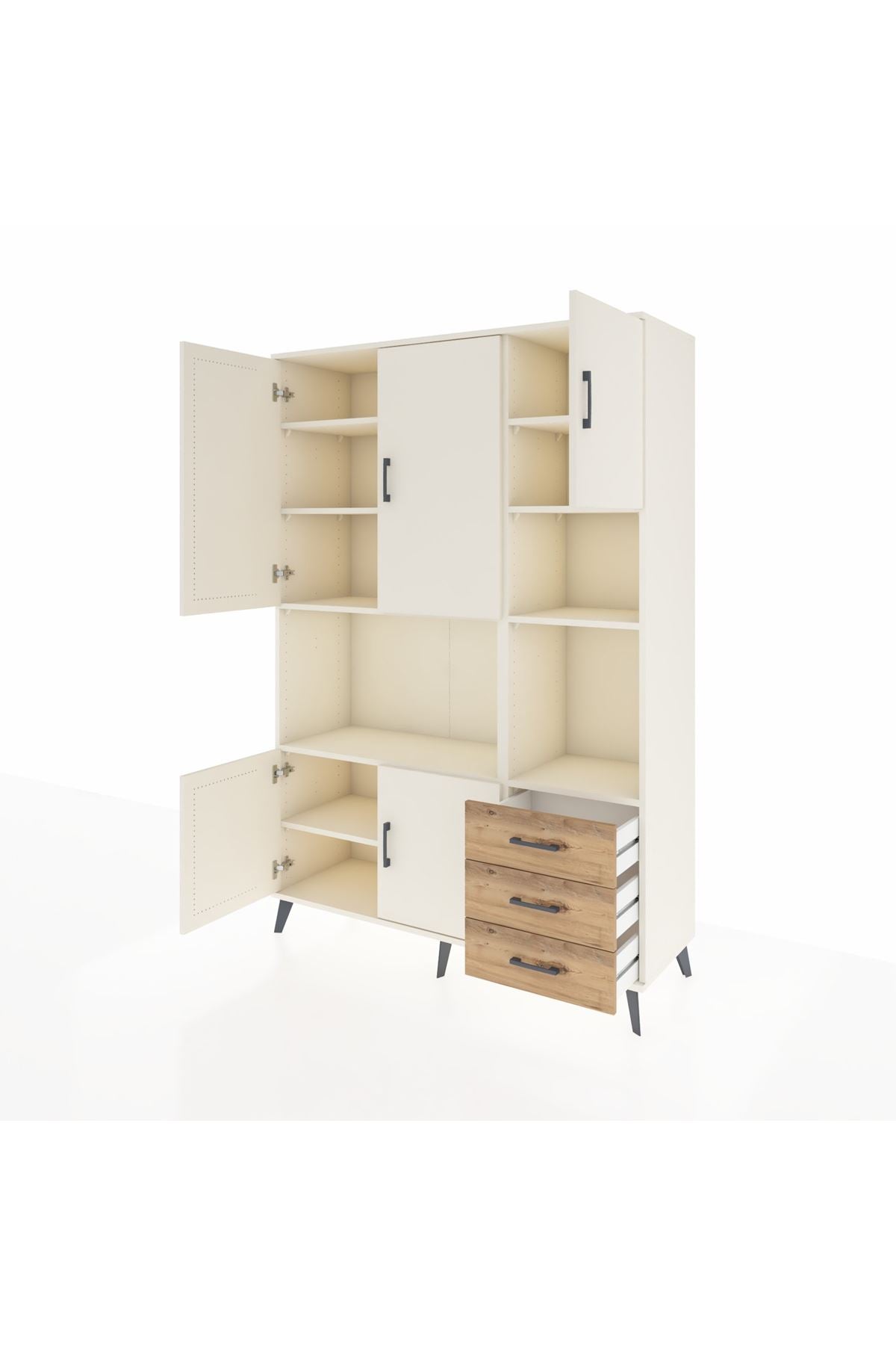 Hyperion Dolap 9 Raflı 3 Çekmeceli 5 Kapaklı 132x44x195 Aytaşı-Aytaşı/Çam