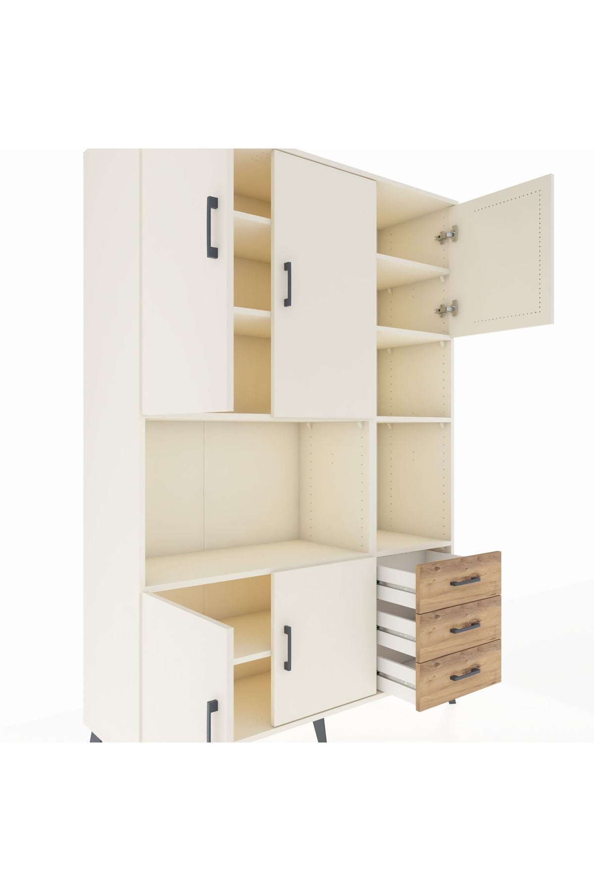 Hyperion Dolap 9 Raflı 3 Çekmeceli 5 Kapaklı 132x44x195 Aytaşı-Aytaşı/Çam