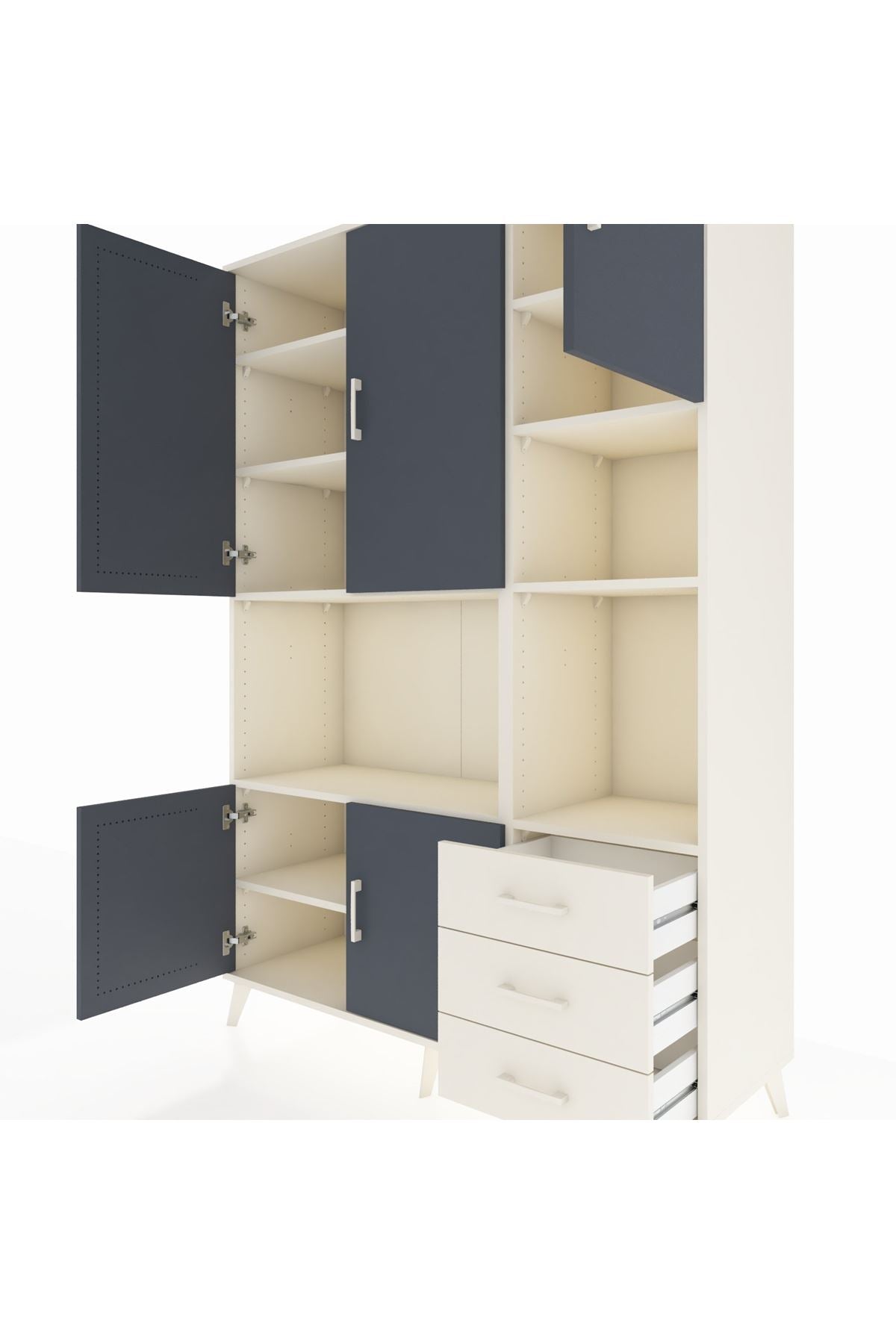 Hyperion Dolap 9 Raflı 3 Çekmeceli 5 Kapaklı 132x44x195 Aytaşı-Antrasit/Aytaşı