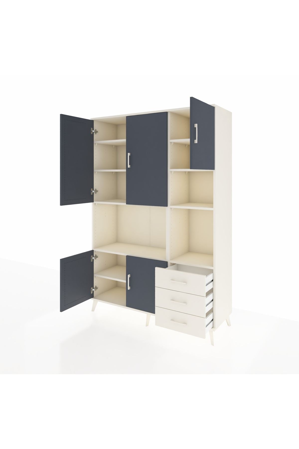 Hyperion Dolap 9 Raflı 3 Çekmeceli 5 Kapaklı 132x44x195 Aytaşı-Antrasit/Aytaşı