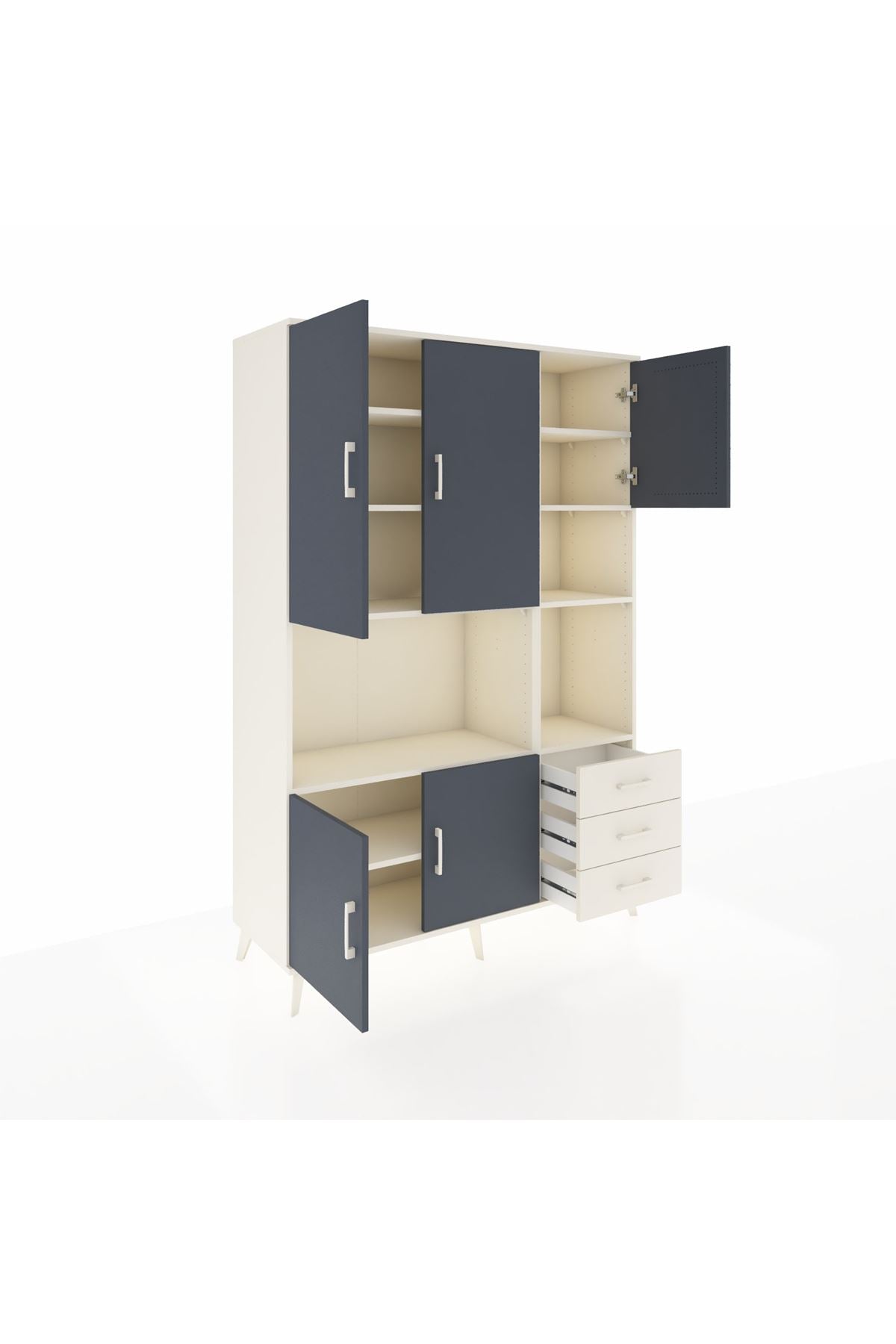 Hyperion Dolap 9 Raflı 3 Çekmeceli 5 Kapaklı 132x44x195 Aytaşı-Antrasit/Aytaşı