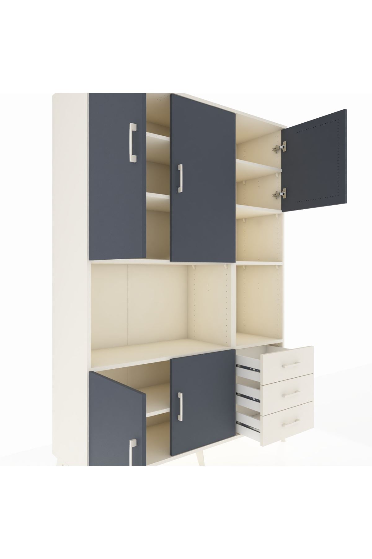 Hyperion Dolap 9 Raflı 3 Çekmeceli 5 Kapaklı 132x44x195 Aytaşı-Antrasit/Aytaşı