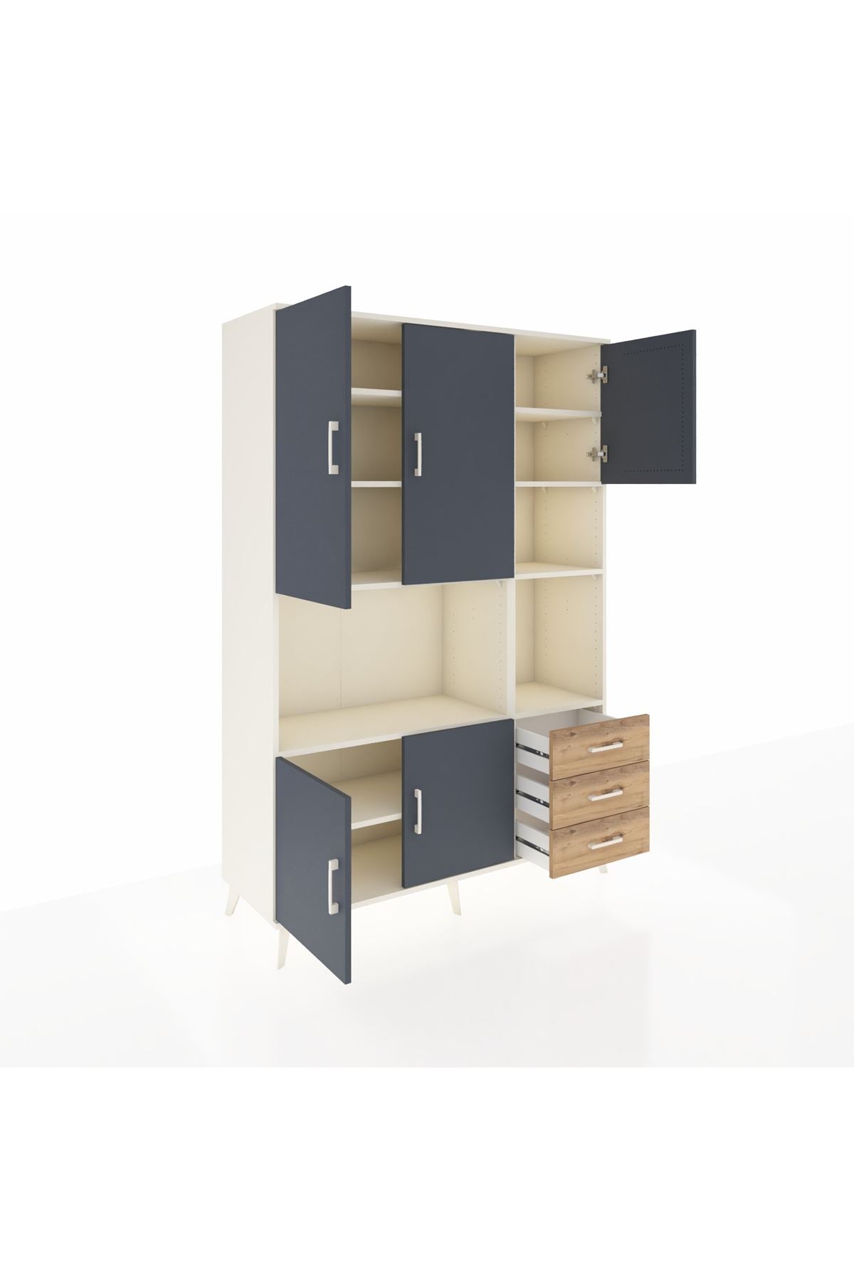 Hyperion Dolap 9 Raflı 3 Çekmeceli 5 Kapaklı 132x44x195 Aytaşı-Antrasit/Çam