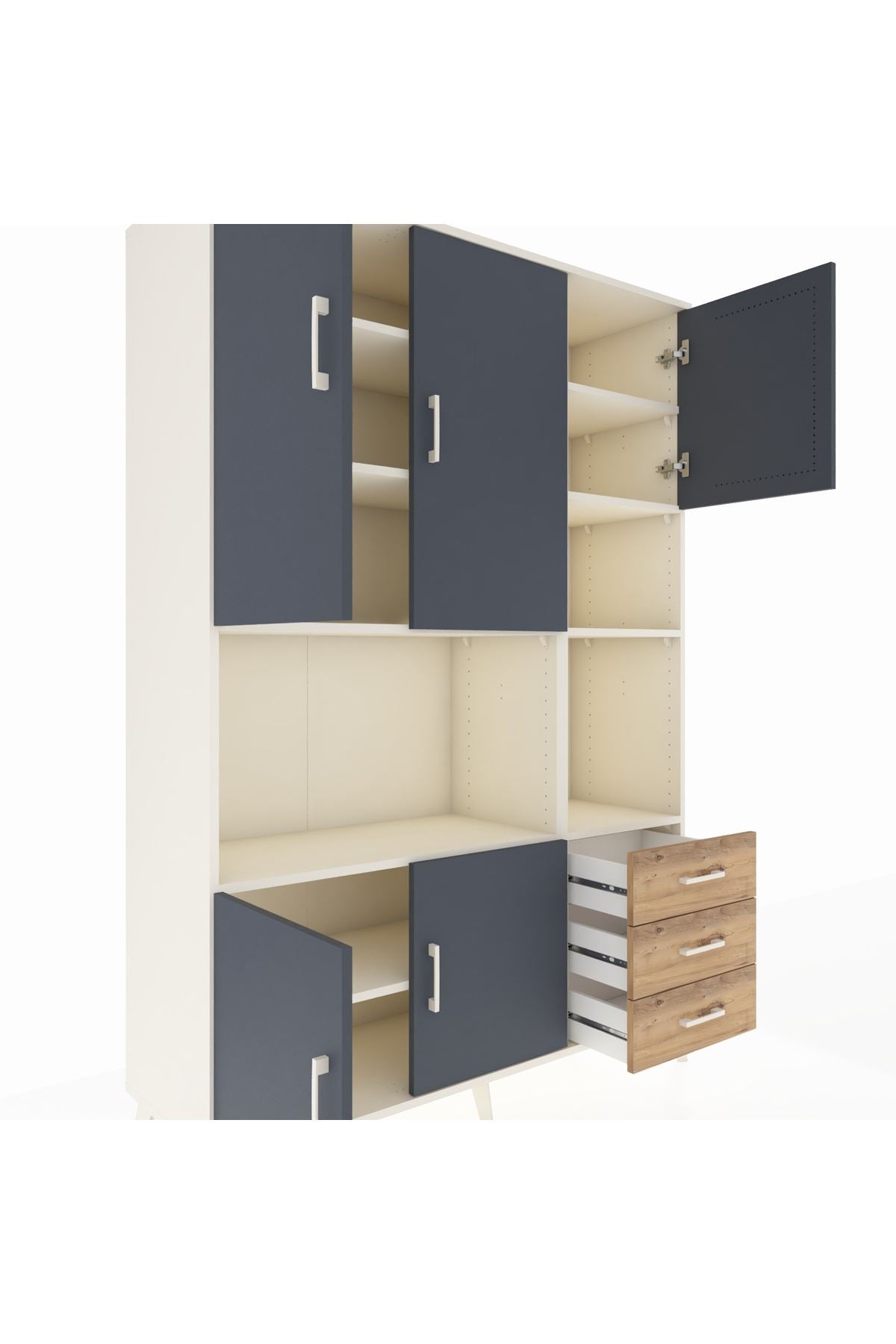 Hyperion Dolap 9 Raflı 3 Çekmeceli 5 Kapaklı 132x44x195 Aytaşı-Antrasit/Çam