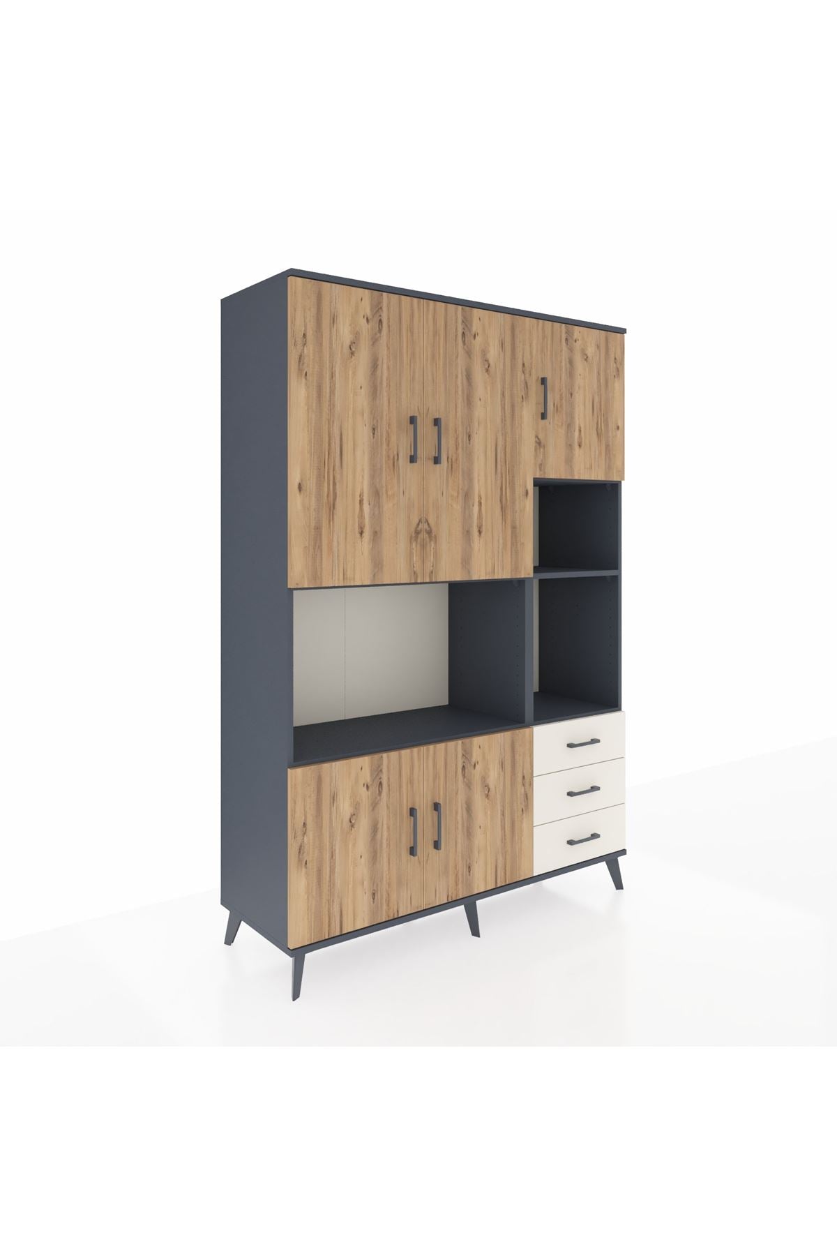 Hyperion Dolap 9 Raflı 3 Çekmeceli 5 Kapaklı 132x44x195 Antrasit-Çam/Aytaşı