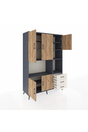 Hyperion Dolap 9 Raflı 3 Çekmeceli 5 Kapaklı 132x44x195 Antrasit-Çam/Aytaşı