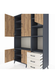 Hyperion Dolap 9 Raflı 3 Çekmeceli 5 Kapaklı 132x44x195 Antrasit-Çam/Aytaşı