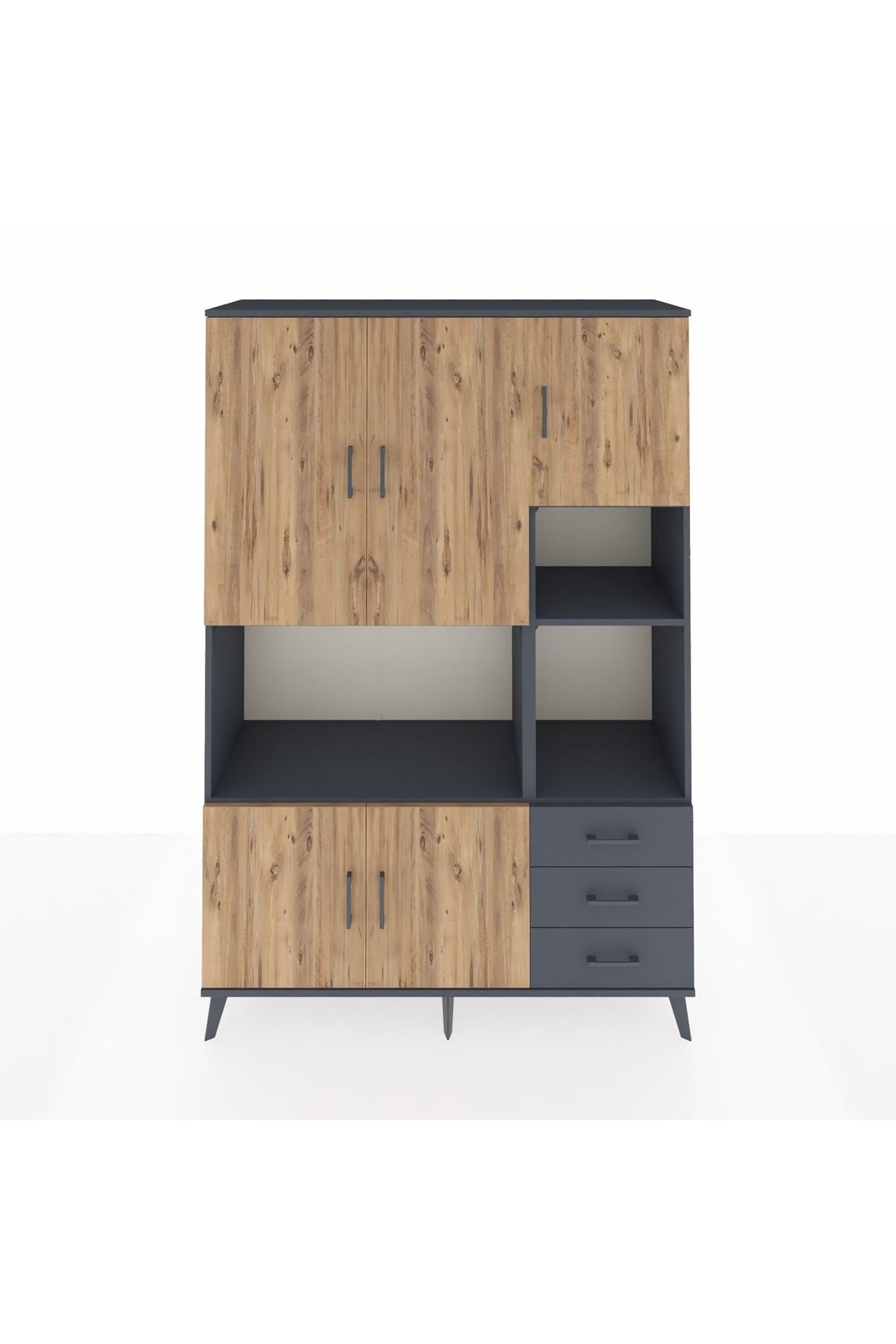 Hyperion Dolap 9 Raflı 3 Çekmeceli 5 Kapaklı 132x44x195 Antrasit-Çam/Antrasit