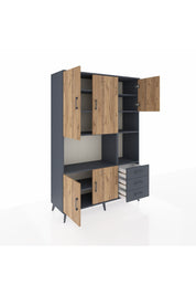 Hyperion Dolap 9 Raflı 3 Çekmeceli 5 Kapaklı 132x44x195 Antrasit-Çam/Antrasit