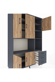 Hyperion Dolap 9 Raflı 3 Çekmeceli 5 Kapaklı 132x44x195 Antrasit-Çam/Antrasit