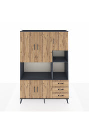 Hyperion Dolap 9 Raflı 3 Çekmeceli 5 Kapaklı 132x44x195 Antrasit-Çam/Çam