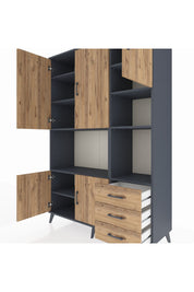 Hyperion Dolap 9 Raflı 3 Çekmeceli 5 Kapaklı 132x44x195 Antrasit-Çam/Çam