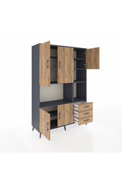 Hyperion Dolap 9 Raflı 3 Çekmeceli 5 Kapaklı 132x44x195 Antrasit-Çam/Çam