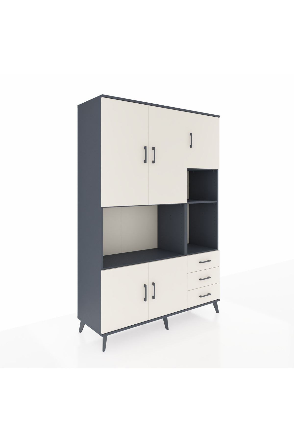 Hyperion Dolap 9 Raflı 3 Çekmeceli 5 Kapaklı 132x44x195 Antrasit-Aytaşı/Aytaşı