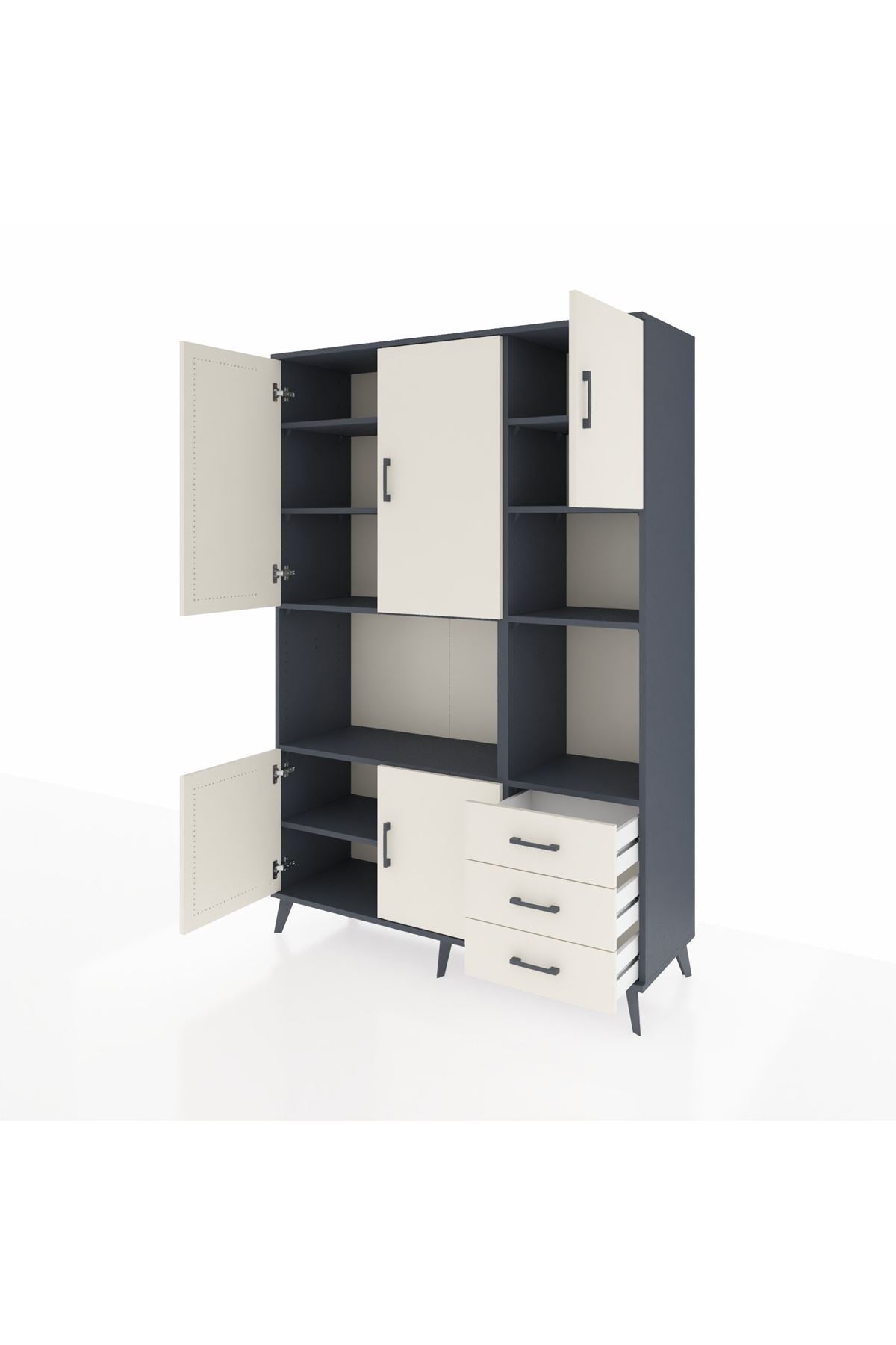 Hyperion Dolap 9 Raflı 3 Çekmeceli 5 Kapaklı 132x44x195 Antrasit-Aytaşı/Aytaşı