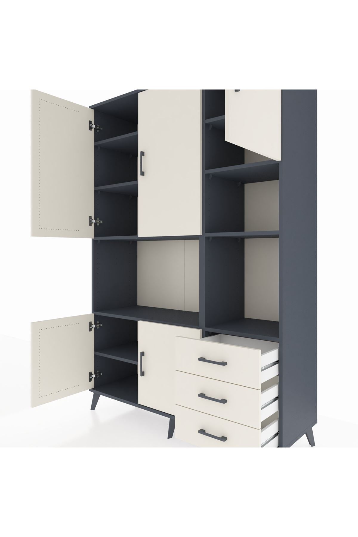 Hyperion Dolap 9 Raflı 3 Çekmeceli 5 Kapaklı 132x44x195 Antrasit-Aytaşı/Aytaşı