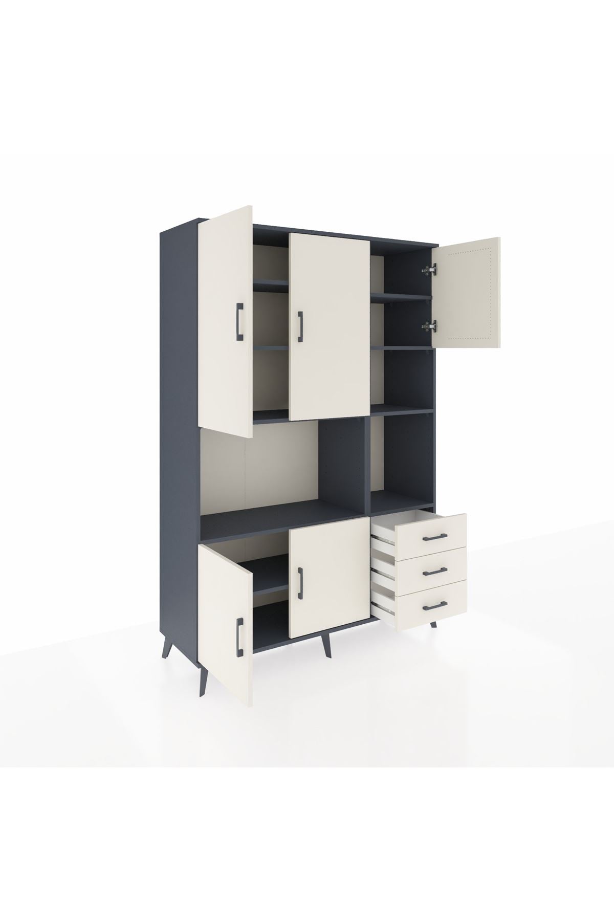 Hyperion Dolap 9 Raflı 3 Çekmeceli 5 Kapaklı 132x44x195 Antrasit-Aytaşı/Aytaşı
