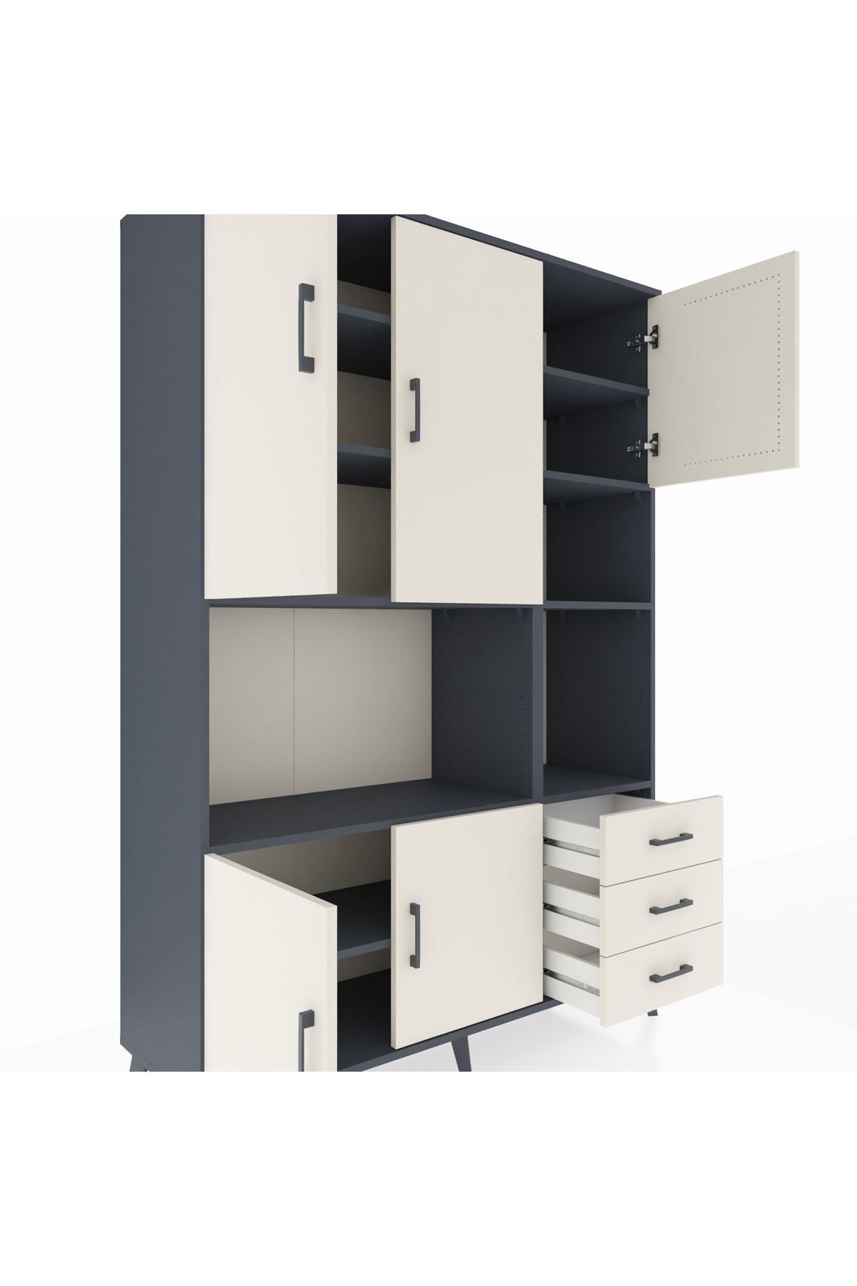 Hyperion Dolap 9 Raflı 3 Çekmeceli 5 Kapaklı 132x44x195 Antrasit-Aytaşı/Aytaşı
