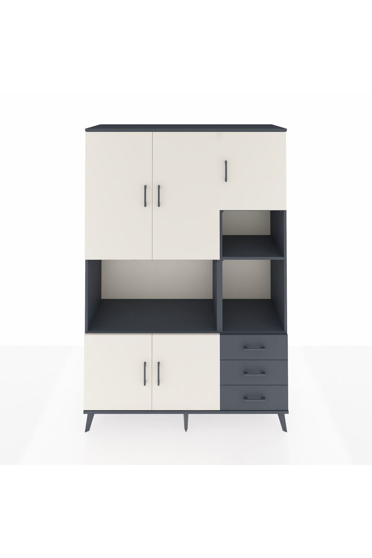 Hyperion Dolap 9 Raflı 3 Çekmeceli 5 Kapaklı 132x44x195 Antrasit-Aytaşı/Antrasit