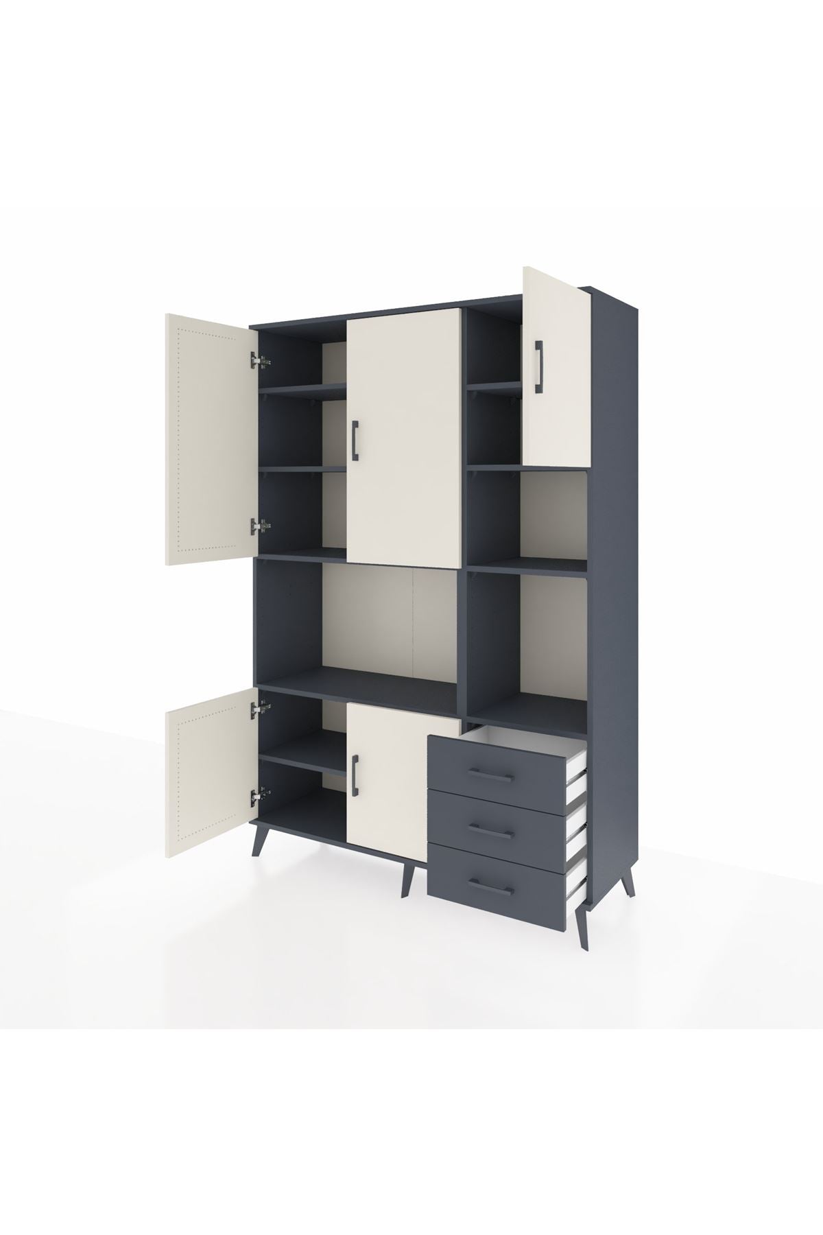Hyperion Dolap 9 Raflı 3 Çekmeceli 5 Kapaklı 132x44x195 Antrasit-Aytaşı/Antrasit