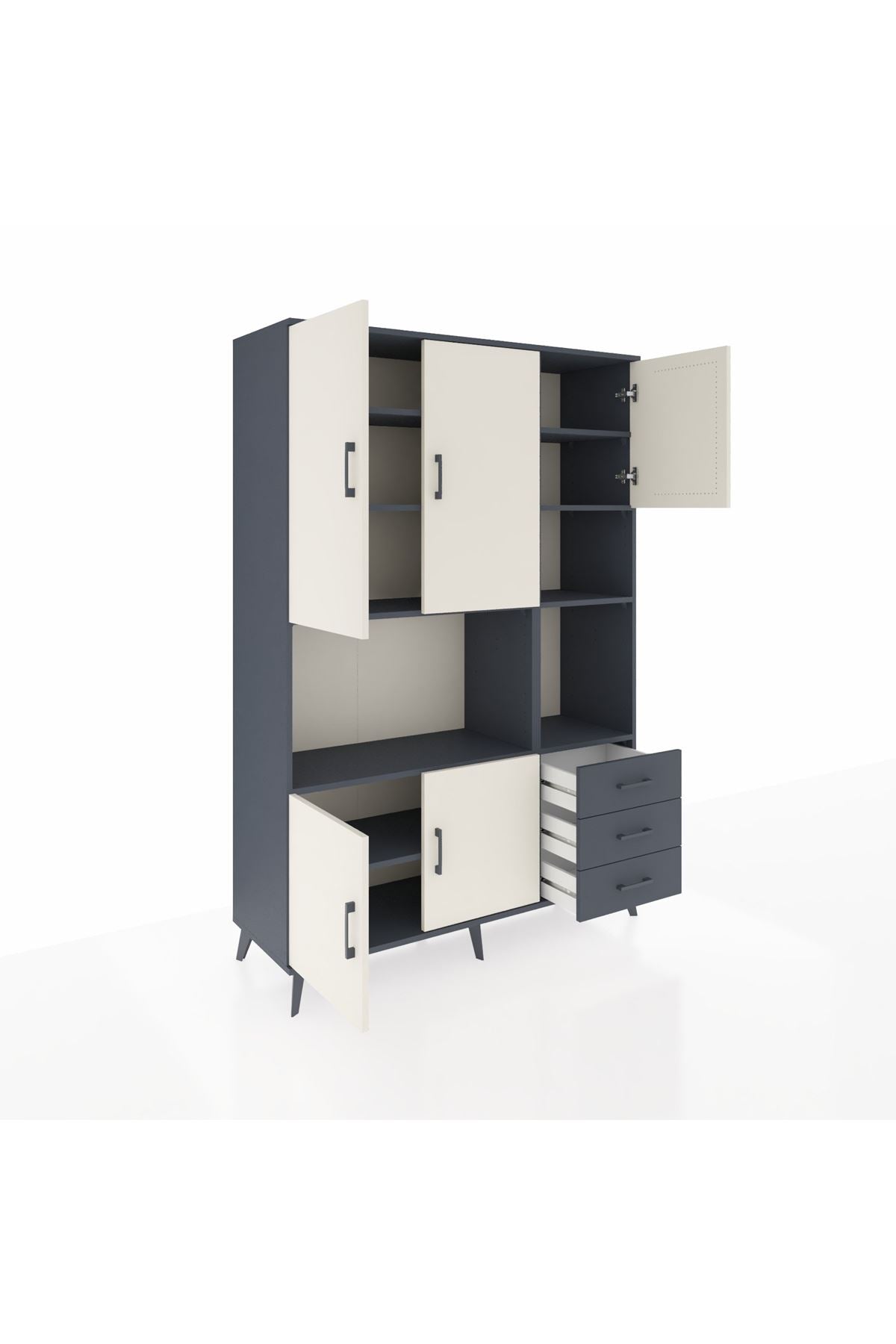 Hyperion Dolap 9 Raflı 3 Çekmeceli 5 Kapaklı 132x44x195 Antrasit-Aytaşı/Antrasit