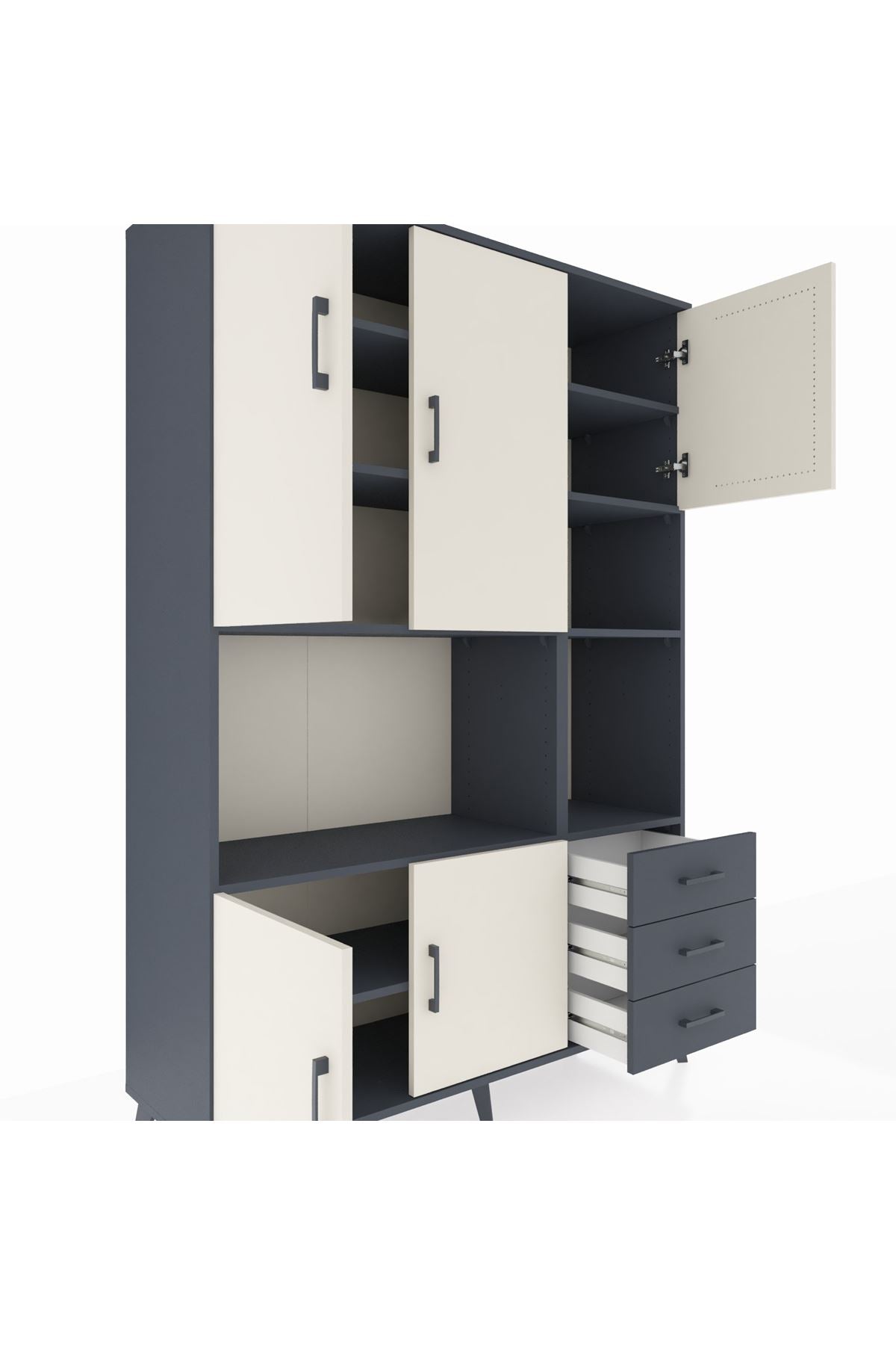 Hyperion Dolap 9 Raflı 3 Çekmeceli 5 Kapaklı 132x44x195 Antrasit-Aytaşı/Antrasit