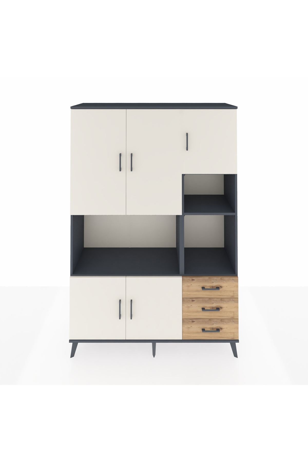 Hyperion Dolap 9 Raflı 3 Çekmeceli 5 Kapaklı 132x44x195 Antrasit-Aytaşı/Çam