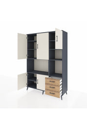 Hyperion Dolap 9 Raflı 3 Çekmeceli 5 Kapaklı 132x44x195 Antrasit-Aytaşı/Çam