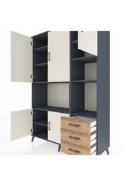 Hyperion Dolap 9 Raflı 3 Çekmeceli 5 Kapaklı 132x44x195 Antrasit-Aytaşı/Çam