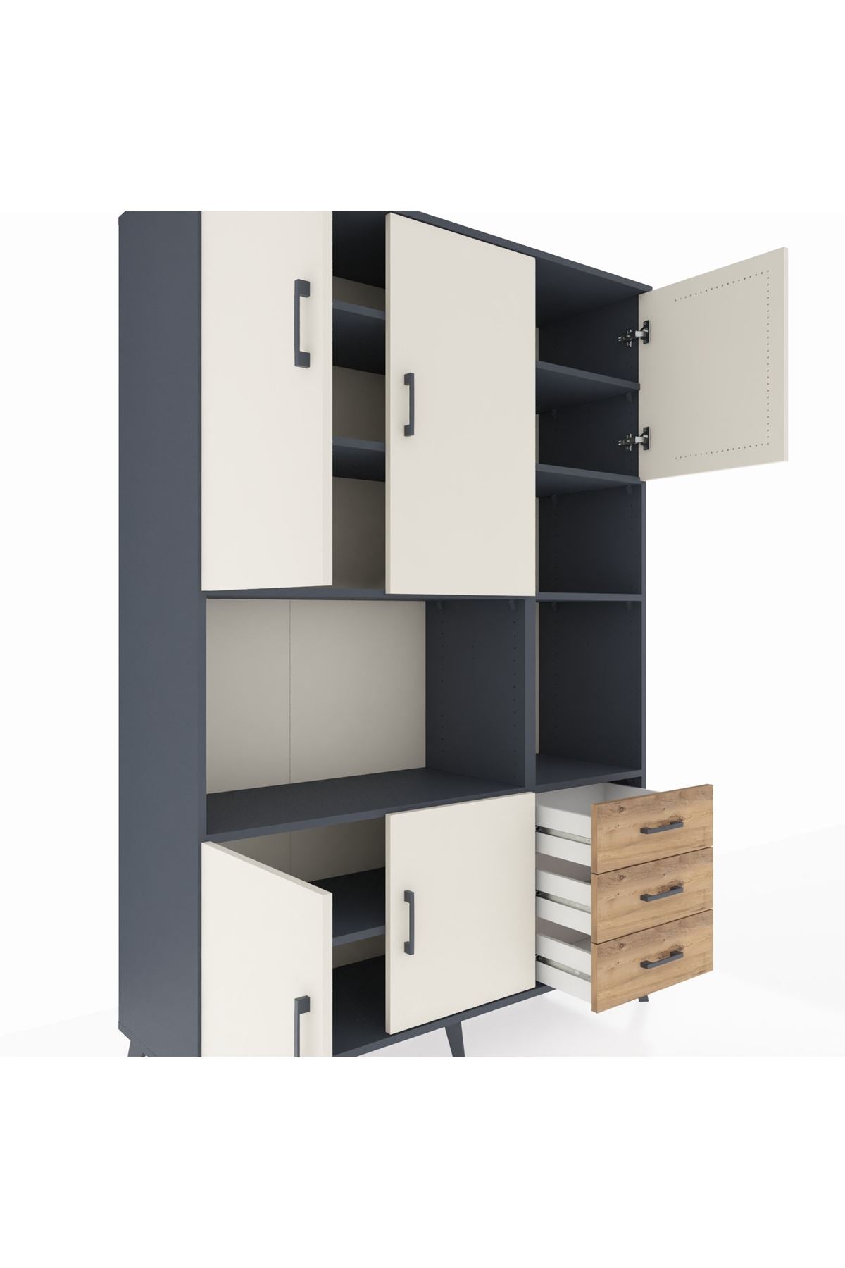 Hyperion Dolap 9 Raflı 3 Çekmeceli 5 Kapaklı 132x44x195 Antrasit-Aytaşı/Çam